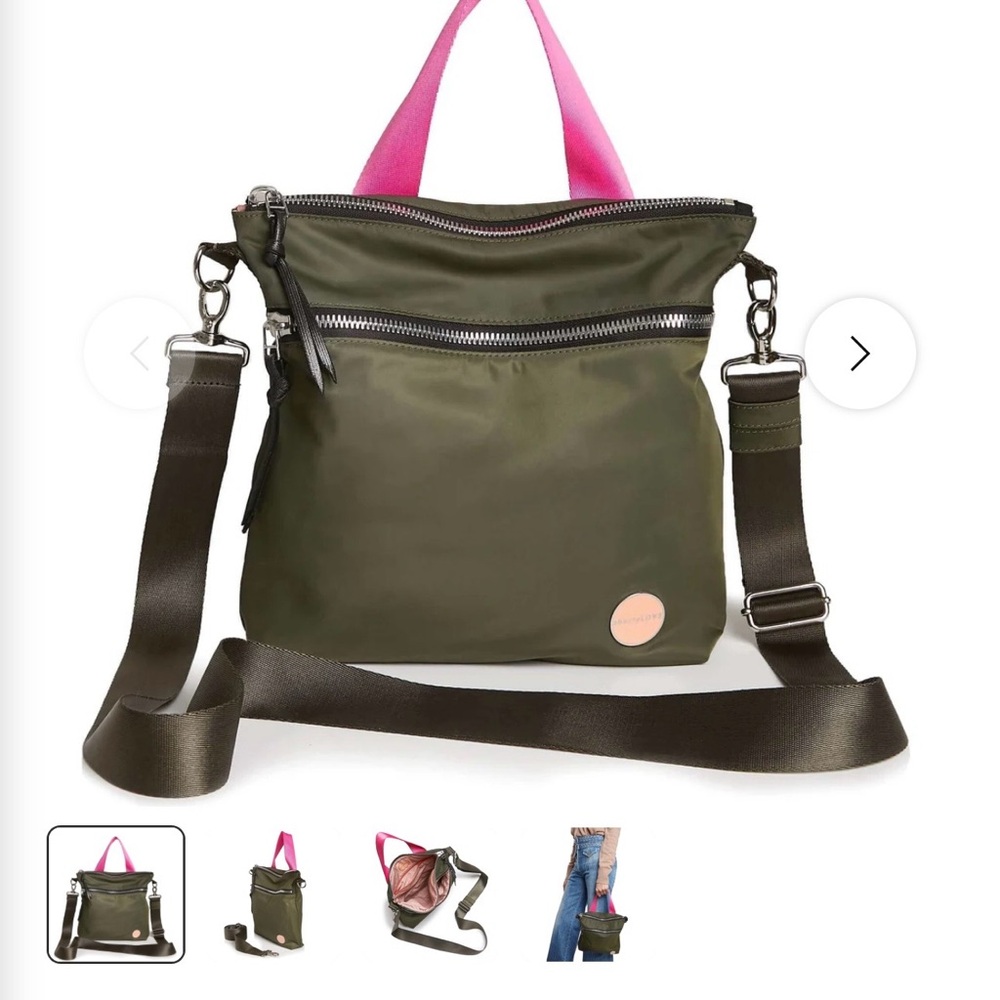 Shorty Love Olive Crossbody Bag with Pink Trim and matching wallet - Picture 16 of 16
